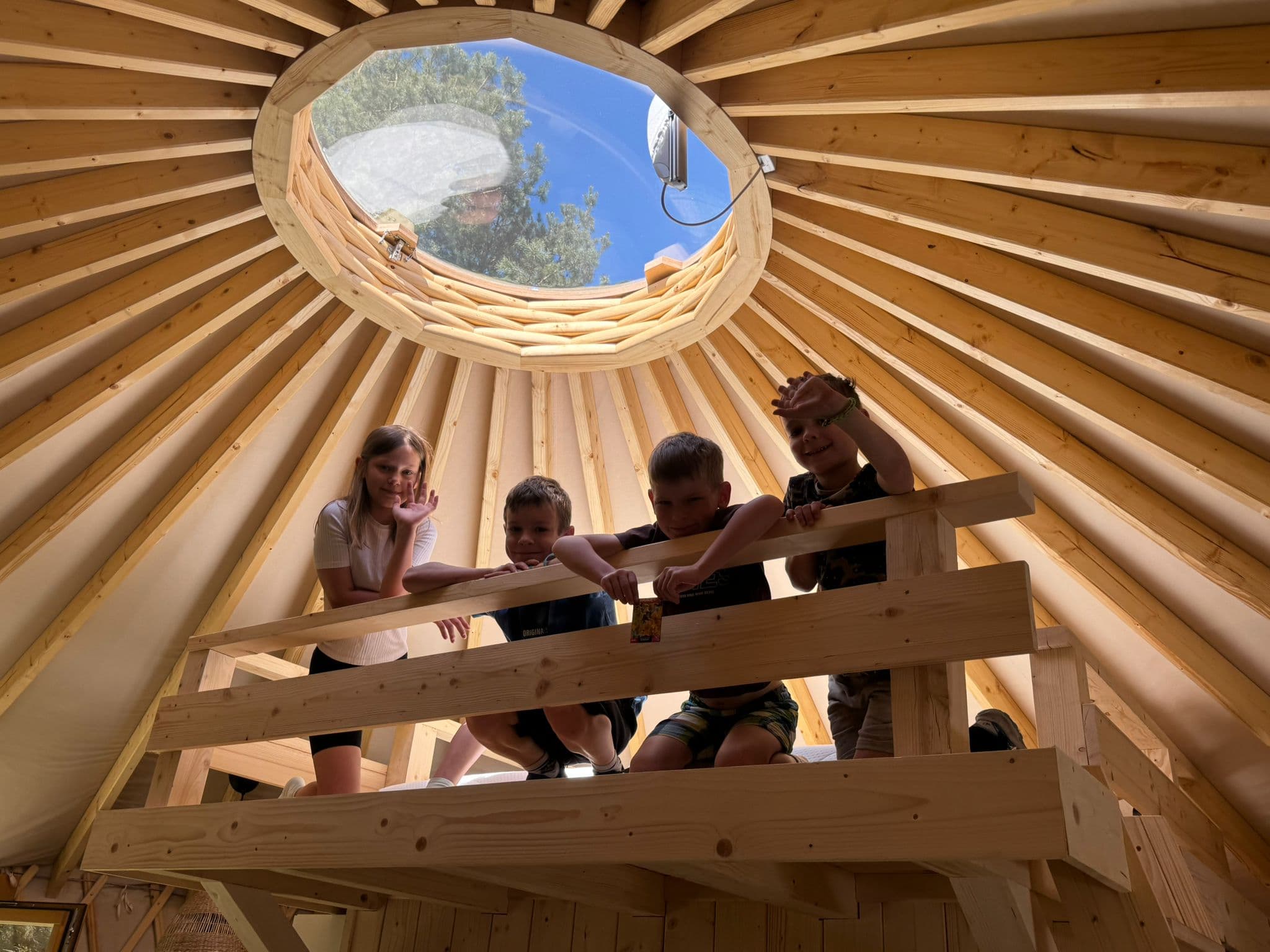 Jurajska jurta na tle drzew, krzewów i natury - glamping z alpakami